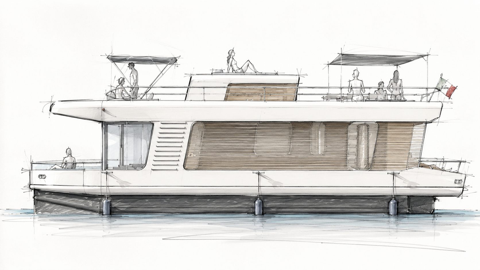Schizzo concettuale del living yacht
