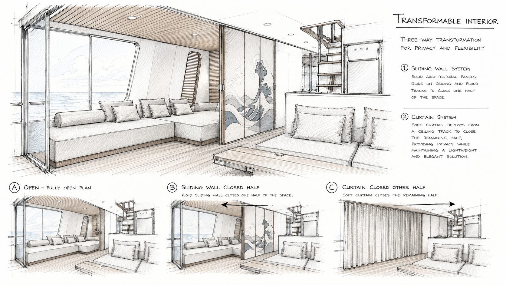 Studio delle pareti mobili della camera aggiuntiva del living